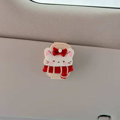 Cute Fabric Doll Car Glasses Clip/Bill Clip - red-cat-beige-glasses-clip