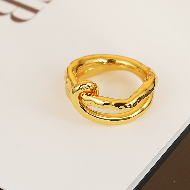 european-and-american-niche-brass-gold-plated-cold-wind-thick-line-twisted-flower-knot-ring-finger-ring