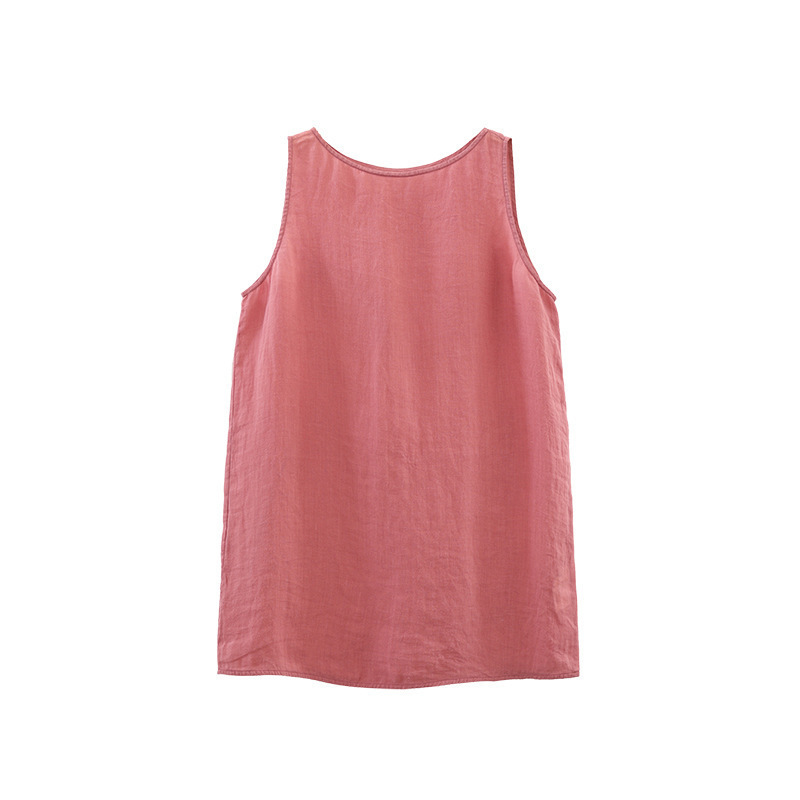 Original 100-Count Ramie Salt-Shrunk Sand-Washed High-Density Fluffy One-Line Collar Layered Bottoming Vest