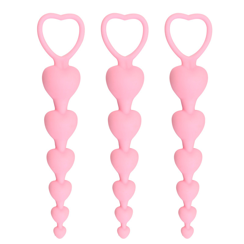 Slender Silicone Anal Beads Plug with Heart Pull Ring, Manual Beginner Toy — detail image 14