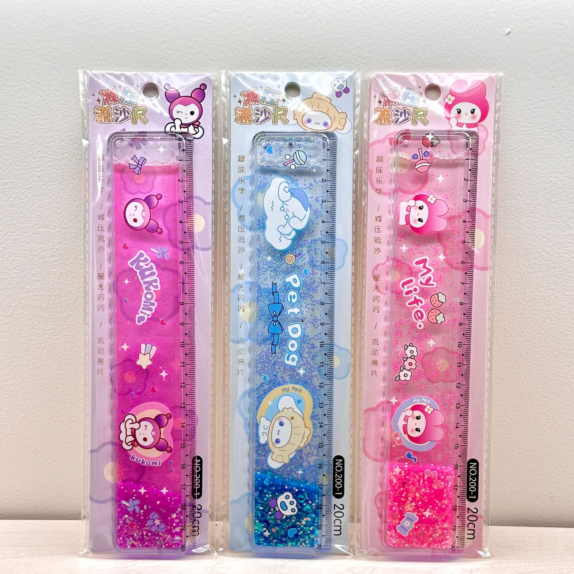 Aceite en arena flotante regla recta adorable perro aprendiendo papelería cartografía de dibujos animados regla recta transparente 20cm regla