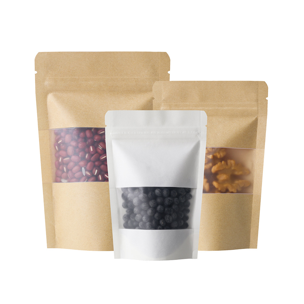 牛皮纸自立磨砂透明窗口食品水果干茶叶小零食包装袋牛皮纸自封袋