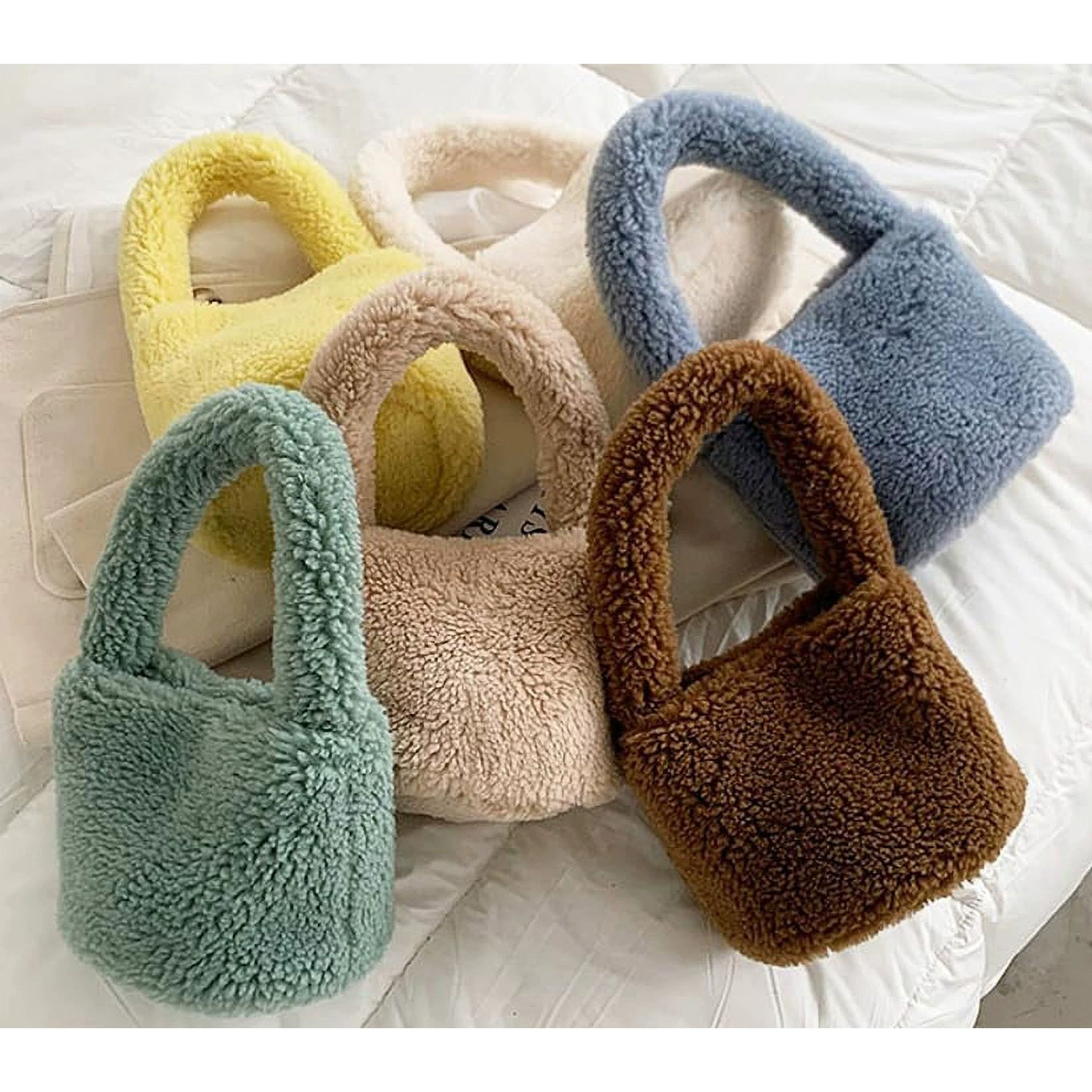 Волосатая сумка из ягненка, женская сумка, осенняя и зимняя простая ручная сумка, корейская мода, дикая сумка, ведро, плюшевая сумка