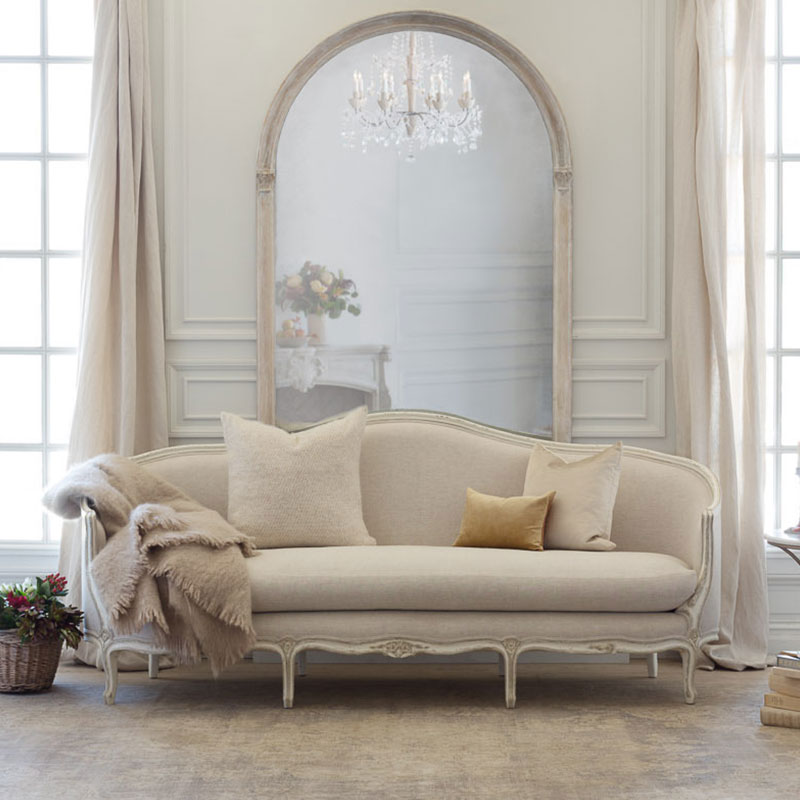 French Country Solid Wood Carved Large-Sized High-End Retro Three-Seat Fabric Sofa American Palace Living Room Furniture