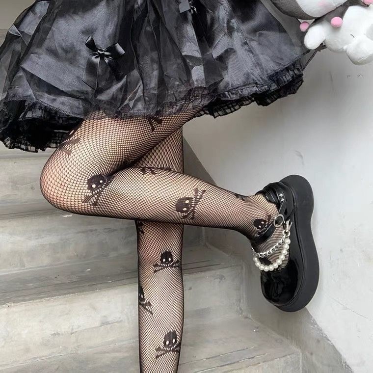 Big Sale Punk Sweet Cool Black Stockings Skull Sexy Jk Socks Slimming Look Cut Out Fishnet Stockings Female Sexy Bottoming Socks