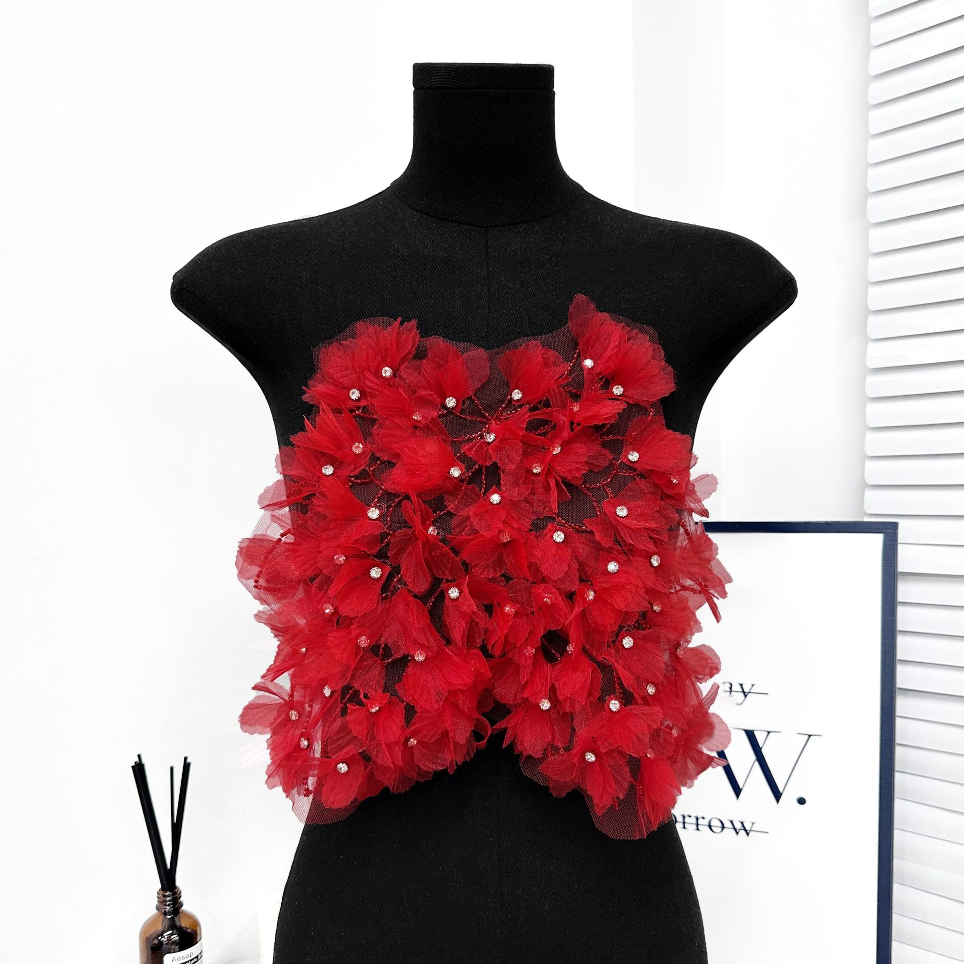 Cuello bordado, todo fósforo, cuello delantero de alta gama, malla, accesorios de diamantes de imitación, vestido de cuello para mujer, decoración de blusa de suéter