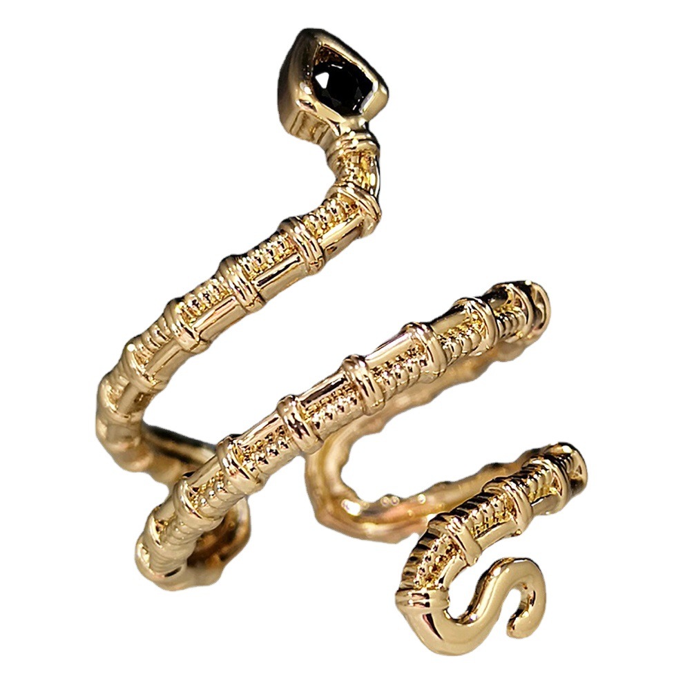 Rong Yu European and American New Style Snake Ring Amazon Fashion Gold Plated Copper Set Zircon Snake Open Ring for Women