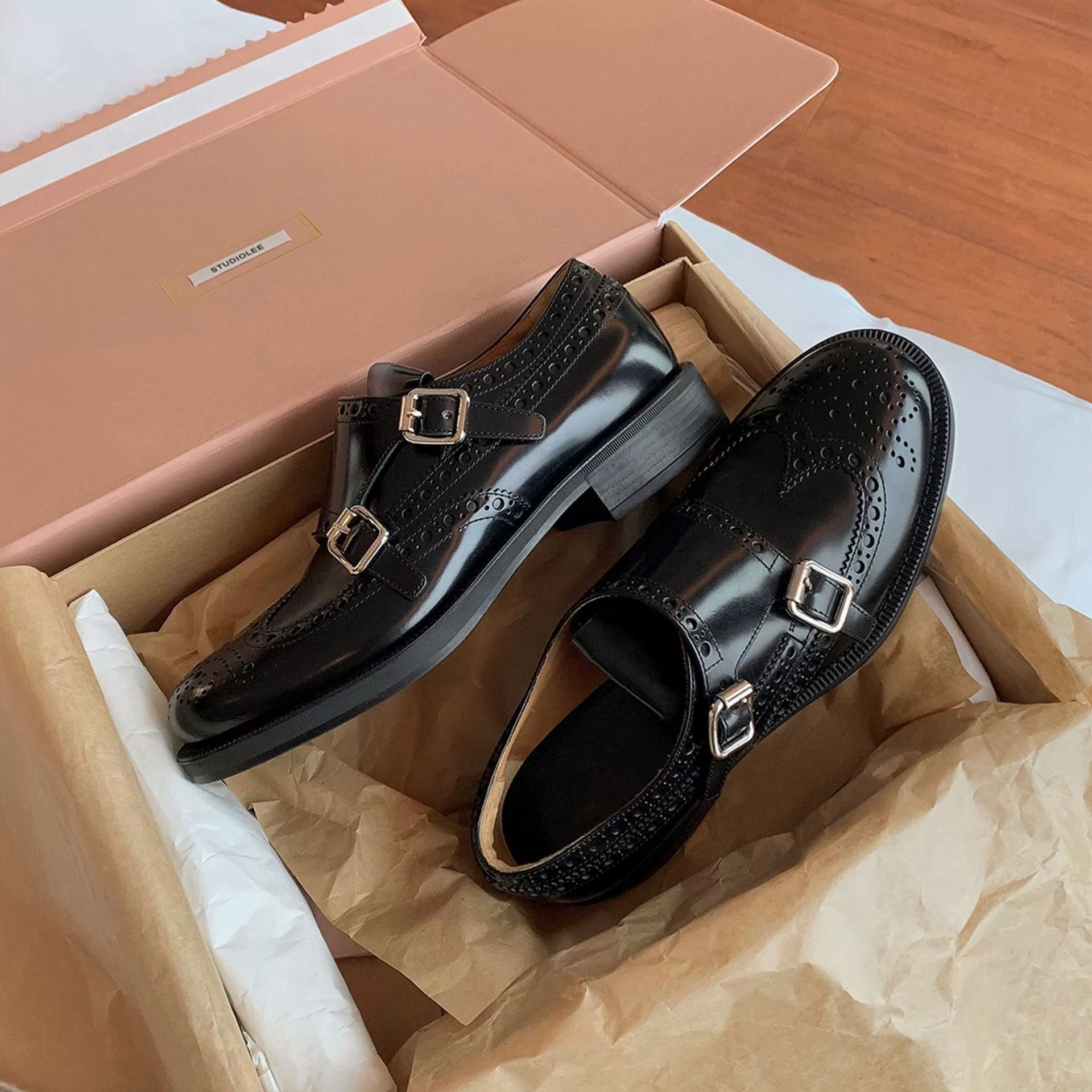 Коровья кожа версия ~ Темпераментные французские кожаные резные ботинки Lefu женские весенние и осенние туфли с толстой подошной кожей туфли на толстом каблуке туфли дерби