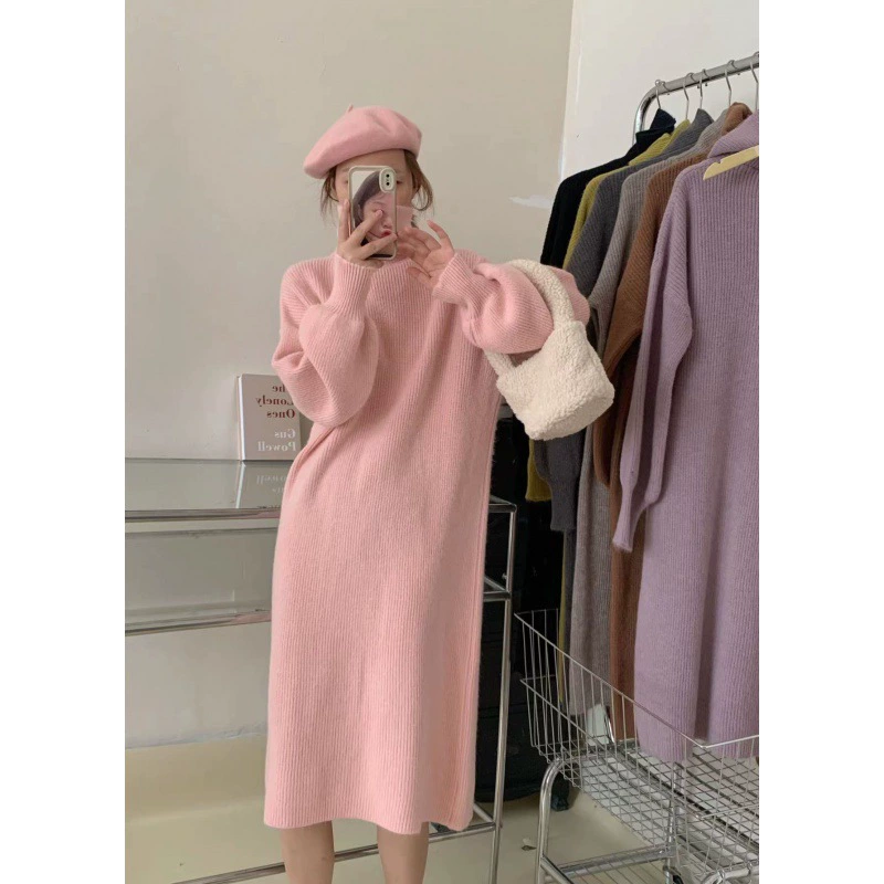 Демисезонное вязаное платье, длинный свитер, юбка, корейский стиль, oversize