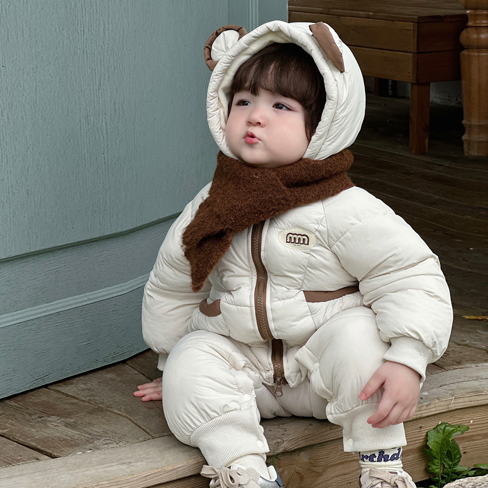 Ropa para niños coreanos ropa de invierno para bebés más mamelucos acolchados de terciopelo versión coreana bebé lindo súper lindo mono chaqueta acolchada de invierno marea