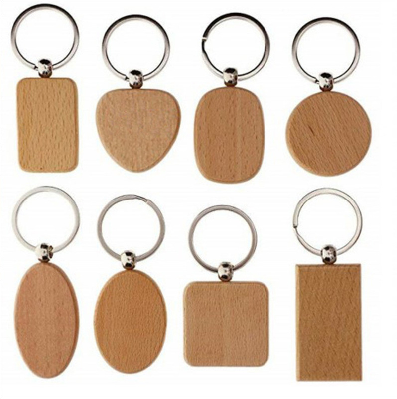 25 Types of Ready-Made Wooden Keychains That Can Be Laser-Engraved, Personalized Small Gifts, Beech Wood Keychains