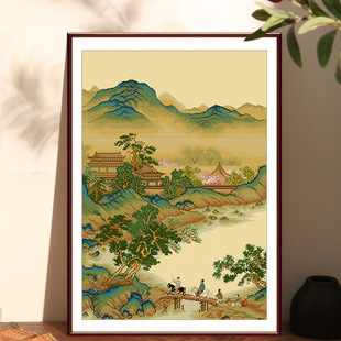 Spring cross stitch 2022 new handmade thread embroidery vertical version Chinese style porch classical vertical version landscape famous painting