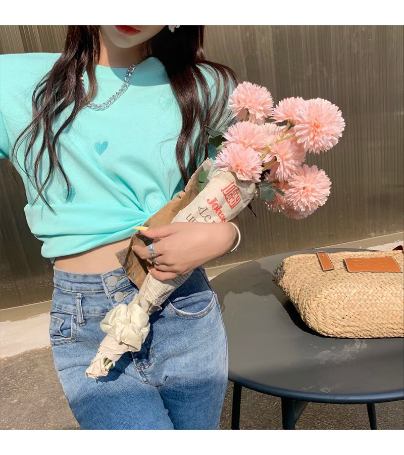 Women's Gender Elegant Style Wholesale Women's Elegant Heart Shape Solid Color Short Sleeve T-Shirts