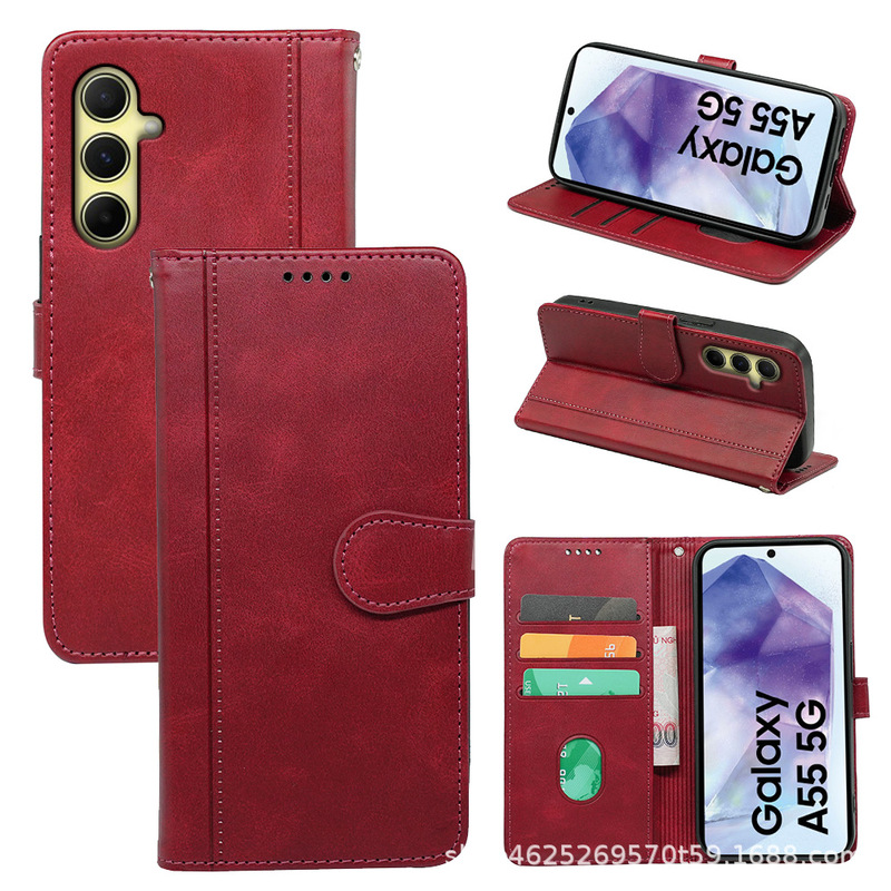 Suitable for Zte Tcla3A509Dl/30 Protective Case, Calfskin Round Buckle Card-Insert Phone Leather Case with Invisible Stand