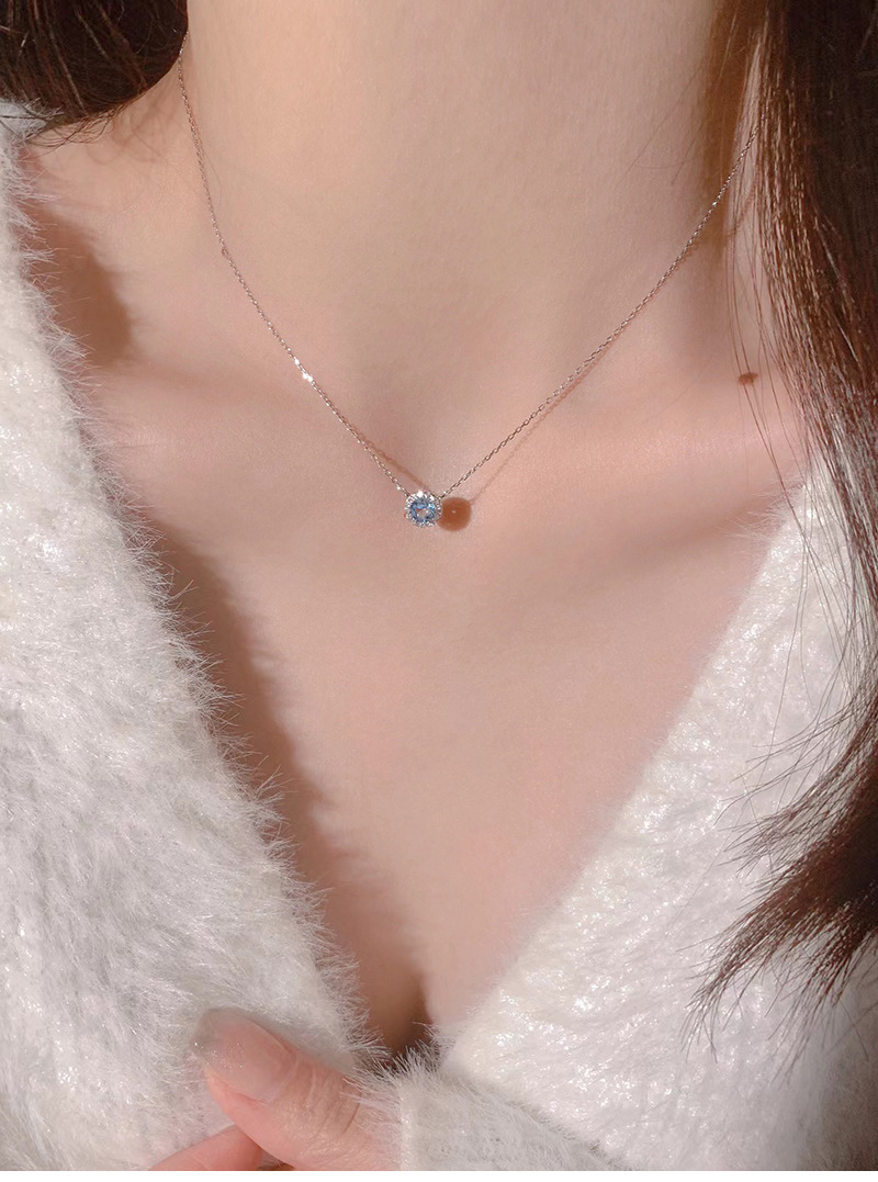 Daily Occasion Fairy Style Elegant Round Titanium Steel Plating Inlay Zircon White Gold Plated Solitaire Necklace