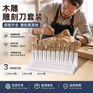 电动白钢雕刻刀十件套 根雕核雕铣刀 木工木雕打磨刀头 厂家直供