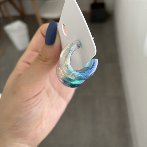 Blue Symphony Acrylic C-shaped Earrings Women's 925 Silver Needle Gradient Transparent Earrings Earrings No Holes Clip Earrings Trendy
