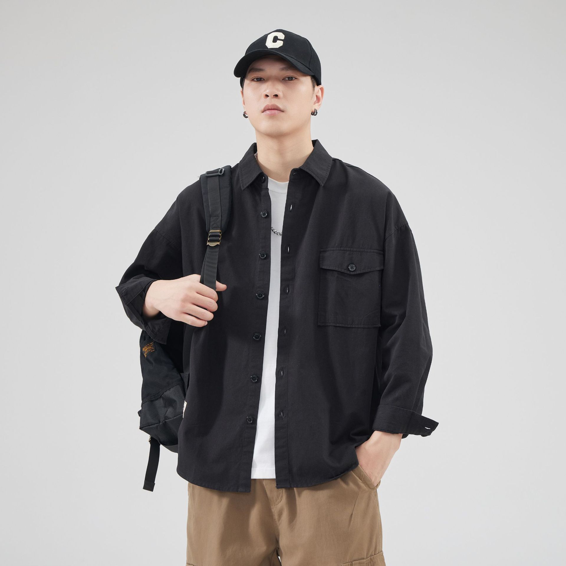 Camisas de fábrica sueltas personalizadas, camisas de algodón masculinas de alta calidad, estilo coreano suelto, casual, manga larga, estilo coreano