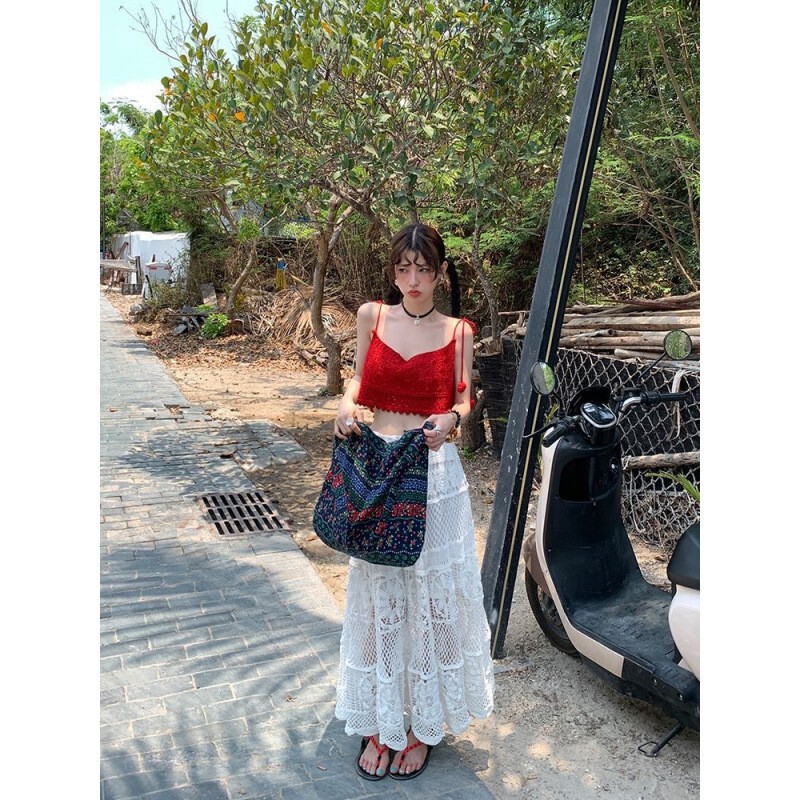 Bohemian Vacation Style Lace Crochet Skirt Spring New Design Niche Long Skirt for Women