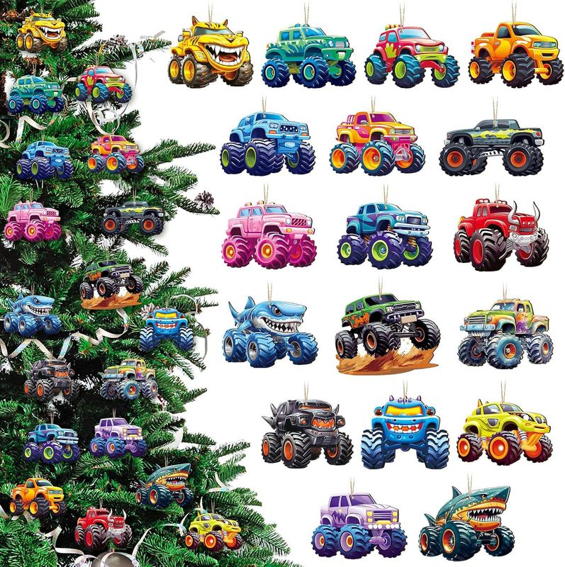 アマゾン36個クリスマスツリー車両交通テーマ自動車ペンダントクリスマス木製ペンダントセット家庭装飾|undefined