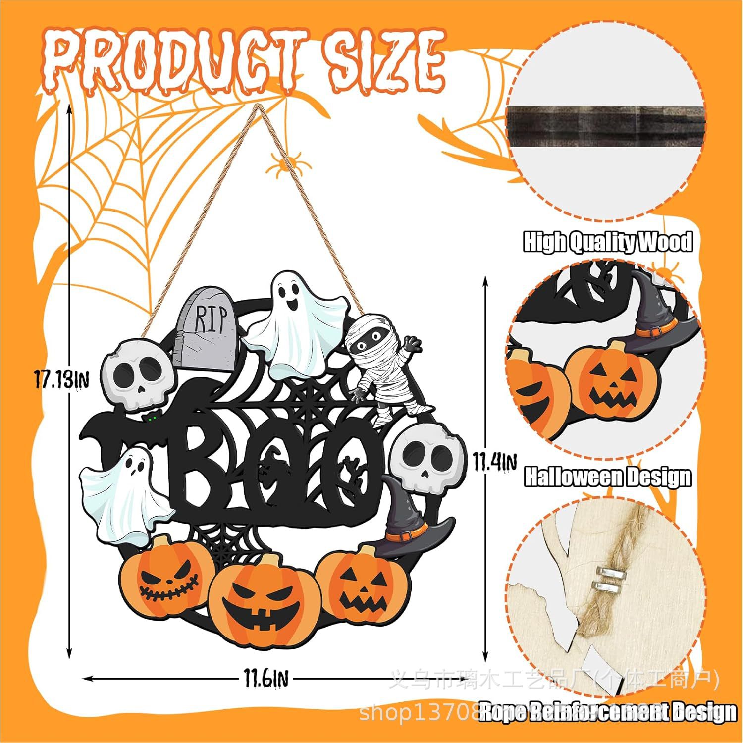 Nuevos productos transfronterizos de madera Halloween decoración de la atmósfera de la fiesta del hogar cabeza de ratón colgante decoración del patio vestíbulo