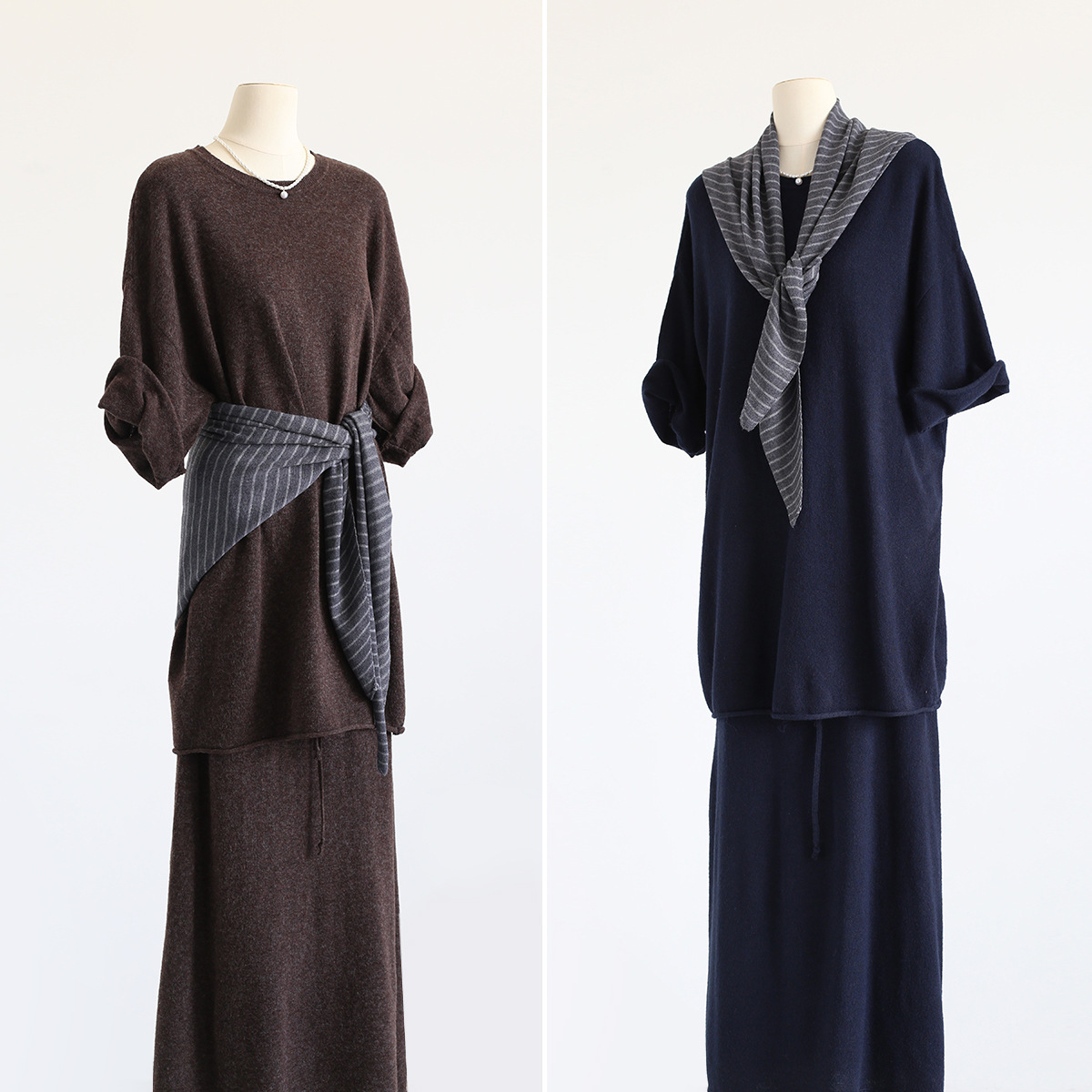 Autumn and Winter Korean Mandala Fashionable Normcore Round Neck Loose Lazy Knitted Knitwear Three-Quarter Sleeve Soft Pullover Top for Women