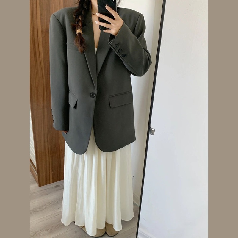 灰色西装外套女春秋季2025新款设计感小个子休闲宽松高级感小西服|undefined