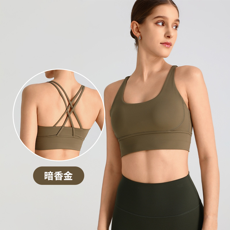 交差美背フィットネスベスト裸感運動下着欧米の女性ショックがヨガの胸に集まっている|undefined