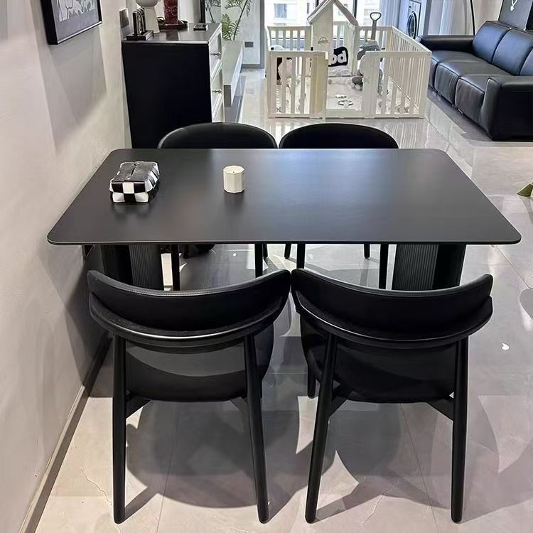 Modern Light Luxury Black Slate Dining Table and Chair Set, Italian-Style Home Dining Table, Rectangular, Suitable for Small Apartments, Minimalist