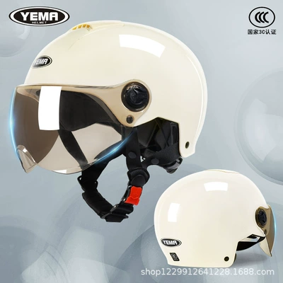 Half Helmet Summer Electric Motorcycle — Motosiklet kaskı (dəbilqə) - khaki-white-light-silver-short-mirror