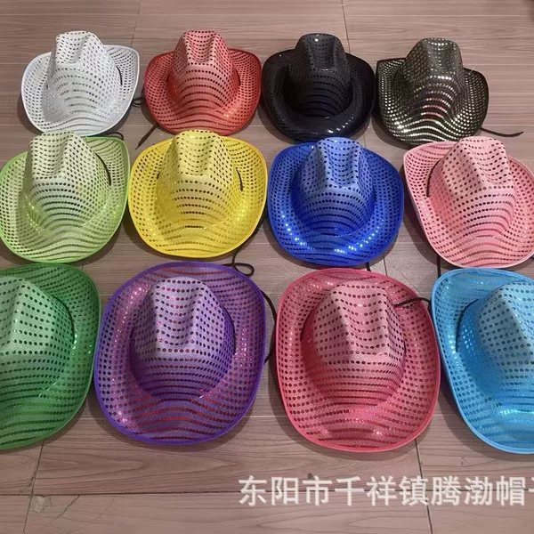 Manufacturer's Ready-Made Sequin Stage Performance Costume Character Hat Eva Composite Sequin Denim Adult Festival Carnival Hat