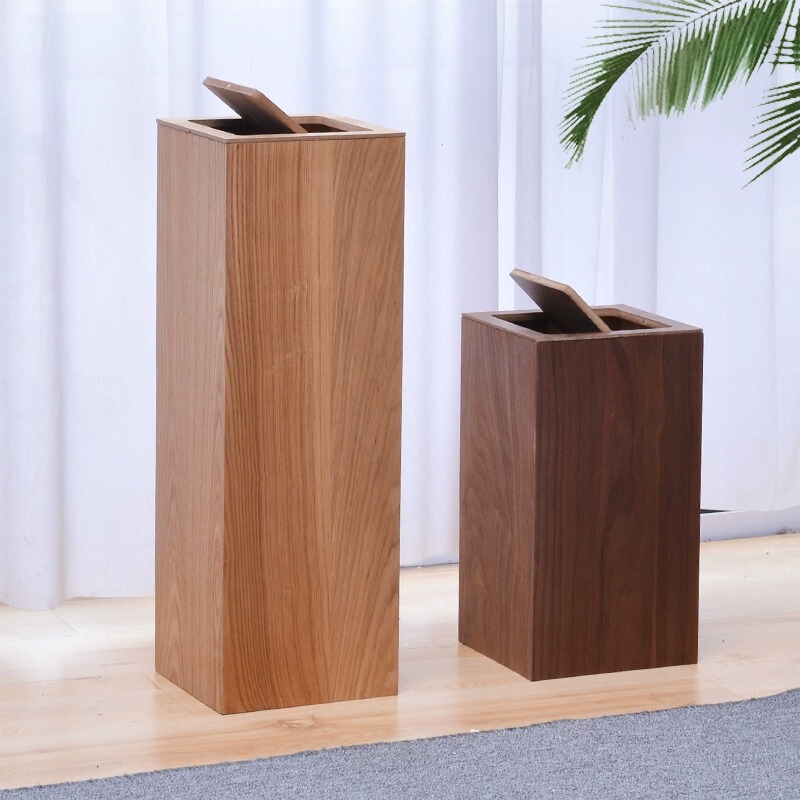 Japanese-style new heightened wooden trash can household commercial hotel living room simple creative staircase extra large wastebasket