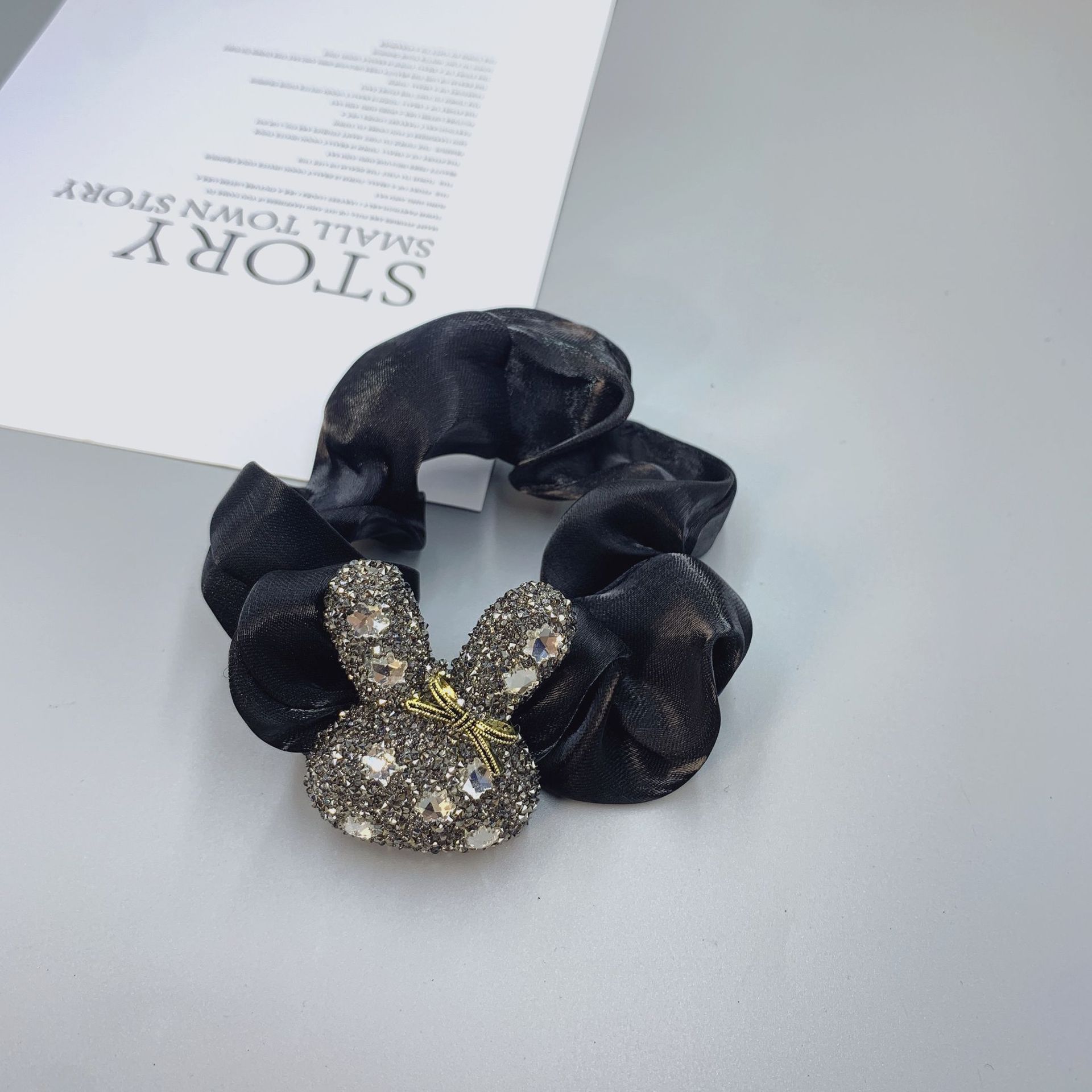 Korean version rabbit crystal large intestine hair band high-grade mercerized satin hair rope hair tie rubber band female headband wholesale_voghion.com