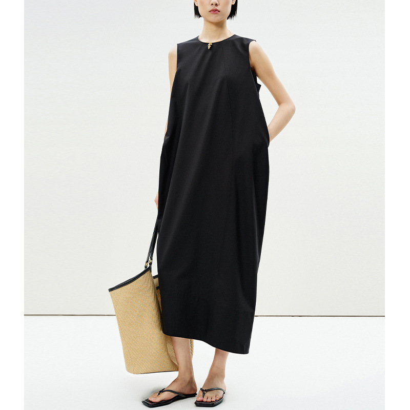 [Ls Order] 2026 Summer New Silhouette Sleeveless Long Vest Dress for Women, Round Neck Casual Loose Dress