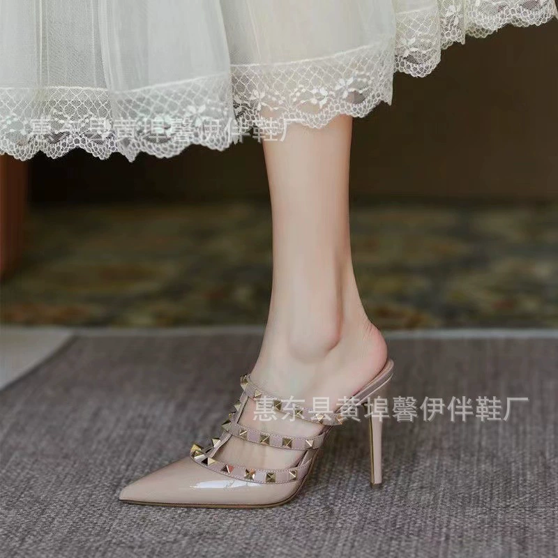 Европа и США 2025 лето новые заклепки фея ветер высокие каблуки на высоком каблуке с тонкими каблуками и апельсинами