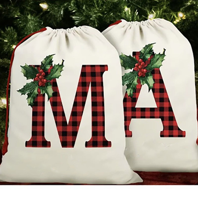 アマゾンクロスボーダークリスマスのテーマアルファベット柄の白い綿布のひものバック|undefined