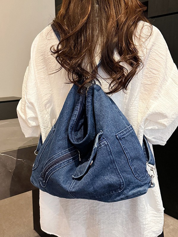 Bolso Tote de mezclilla retro americano de gran capacidad para mujer nueva bolsa de mensajero de hombro de viaje de alta calidad transfronteriza