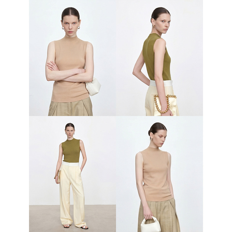 "White Dew" 60-Count Yangzi Yarn Seamless Half-High Collar Knitted Vest Slim-Fit Base Layer Sleeveless Top Wool Knit