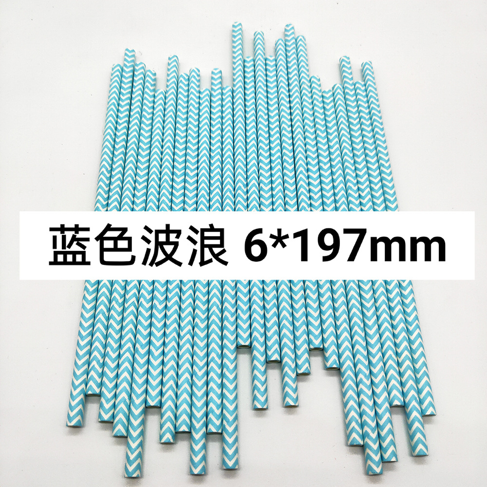 Combinación azul paja de papel desechable degradable papel Kraft bar fiesta postre pastel decoración tubo recto tubo para beber