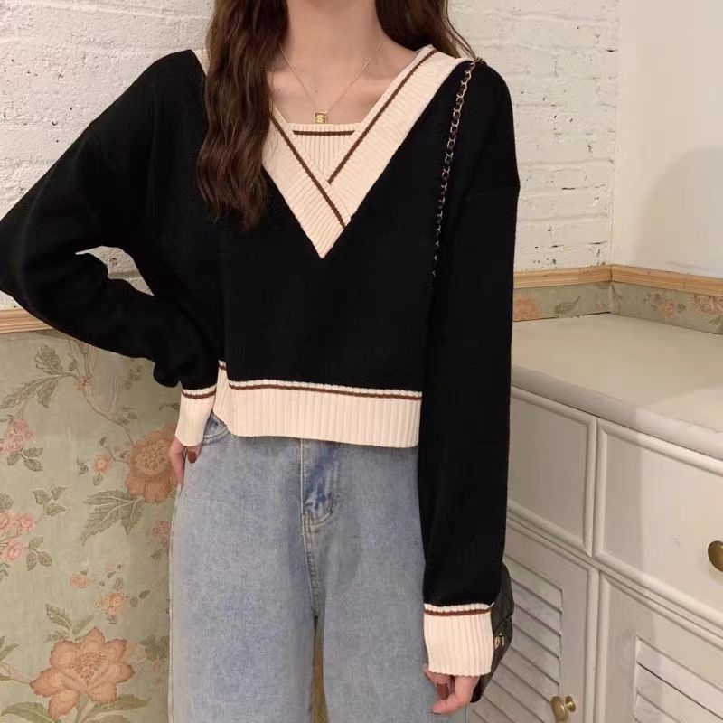 内搭打底衫女秋冬季毛衣2025新款春秋设计感小众V领针织短款上衣|undefined