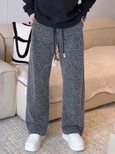 冬季新款彩线绒毛加厚窄版直筒休闲裤男潮流百搭软糯保暖阔腿长裤