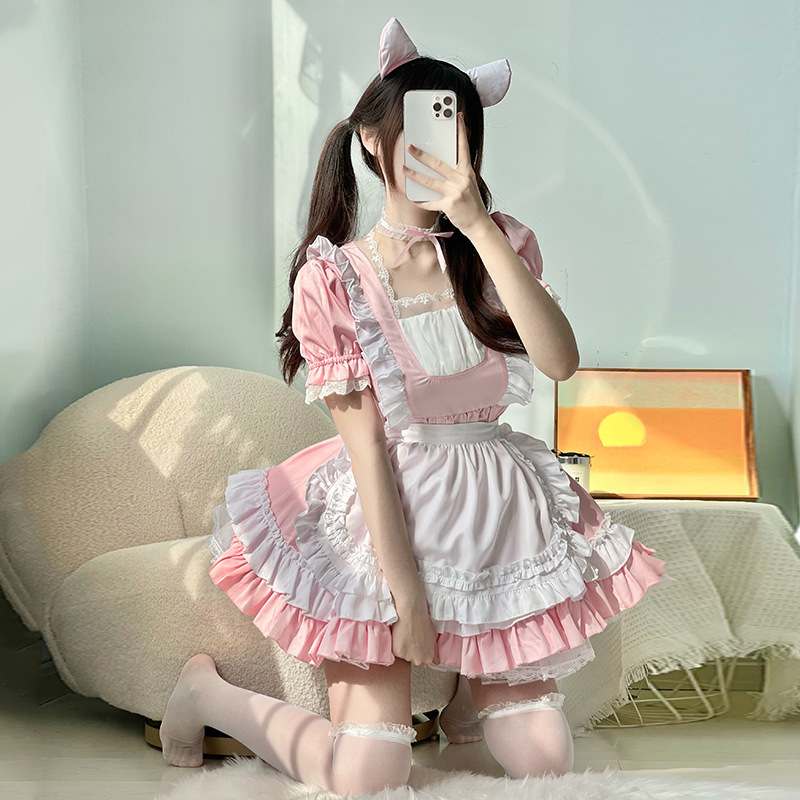 Pink Cat Maid Outfit Lolita Dress Loli Maid Uniform Cosplay Anime Role Play Cos Suit