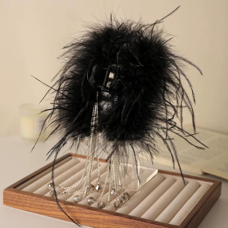 Black ostrich feather tassel gripper 13cm