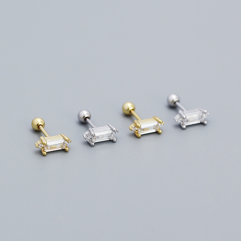 15g Weight 0.03µm Gold Plating Thickness 1 Pair Ear Cartilage Rings & Studs Fashion Square 925 Sterling Silver Plating Inlay Zircon
