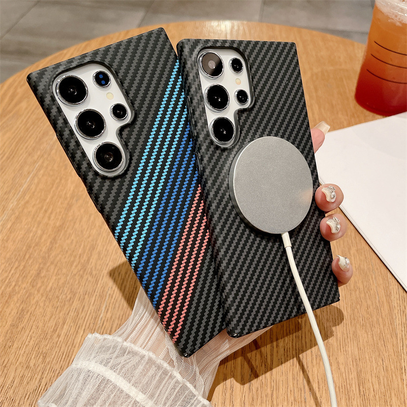 Suitable for Samsung S25Plus Kevlar Magnetic Phone Case S24Ultra Water Sticker Carbon Fiber A57 Hard Protective Case