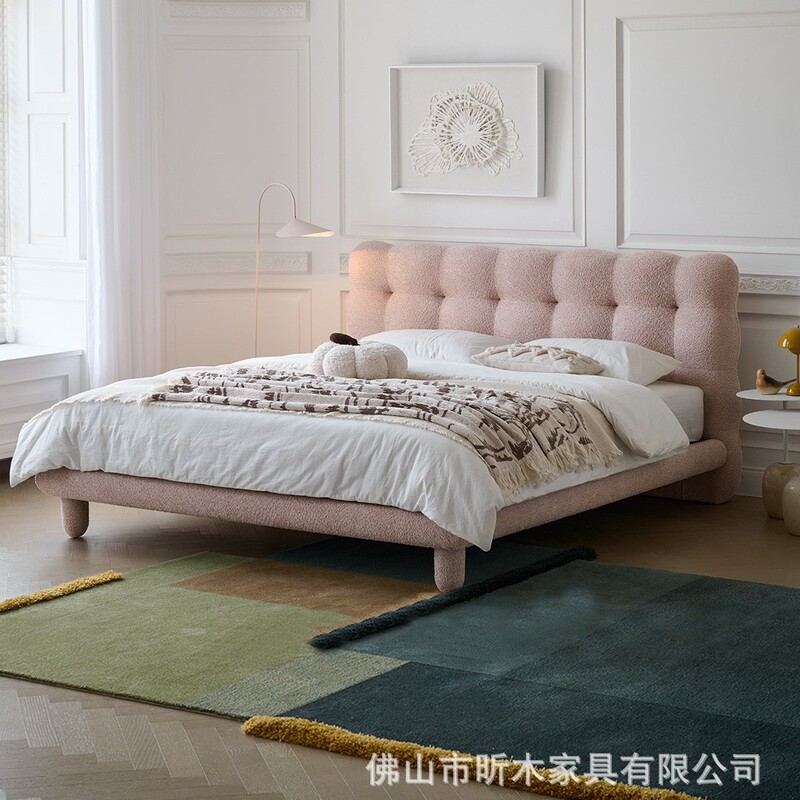 Bubble Fabric Bed French Cream Style Bedroom Kidsren's Bed Small Apartment Girl Pink Moyu Princess Bed 2025