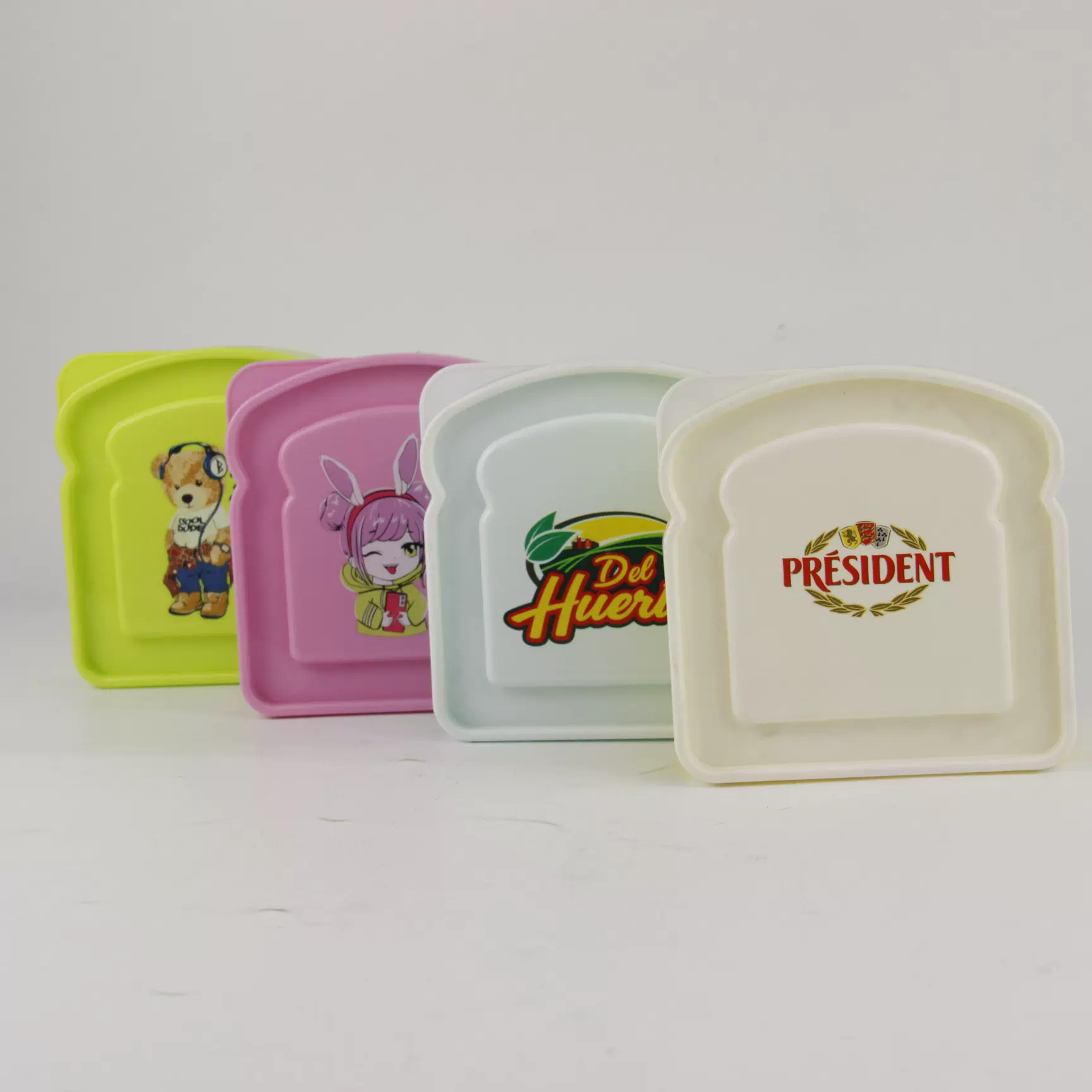 工厂直销 可爱方便携带土司盒 可定logo颜色450ml 儿童土司盒餐盒