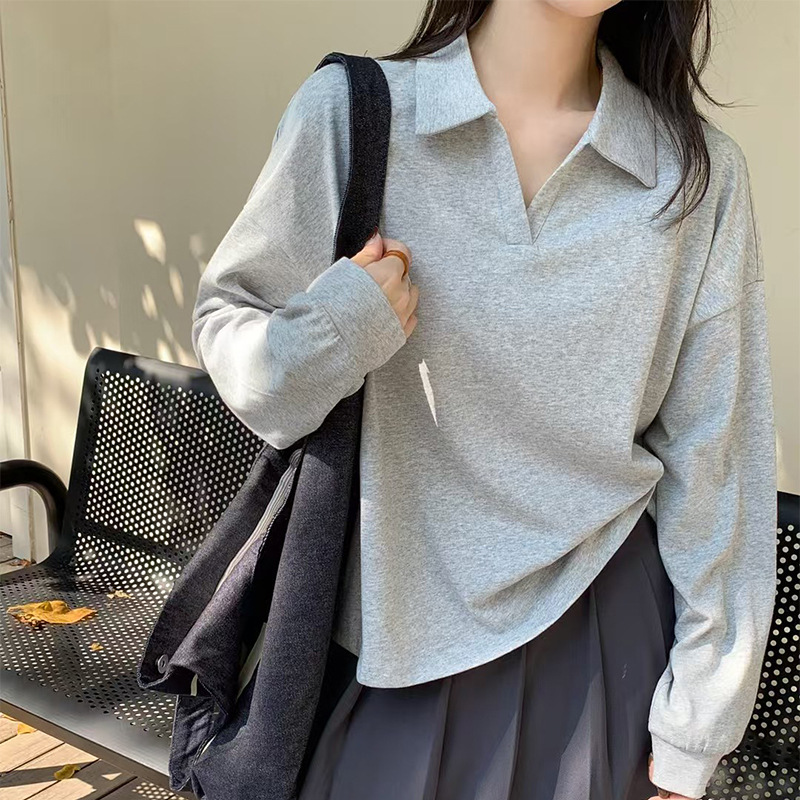 Polo Collar Sweatshirt for Women, Early Spring Thin Style, 2026 New Model, Loose Fit, Slimming, Versatile, Korean Style, College Style Pullover Top
