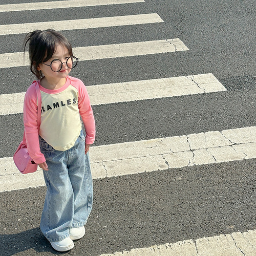 Girls' long-sleeved t-shirt spring tops Korean children's A-class down jacket baby clothes baby children's clothing 
