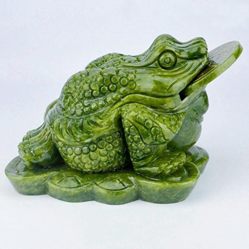 Natural Jade Gold Toad Shelf Ornament Large Three-Legged Toad Home Decor Shelf Feng Shui Shelf Artwork Jade Carving Craft